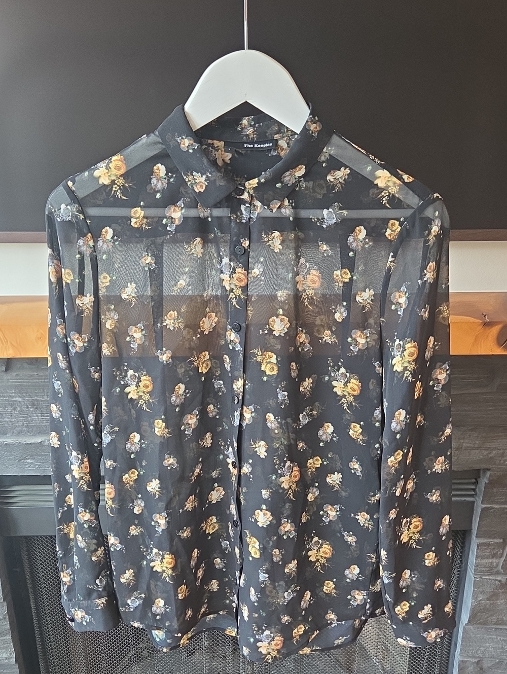 Black Sheer Floral Button-Down Blouse